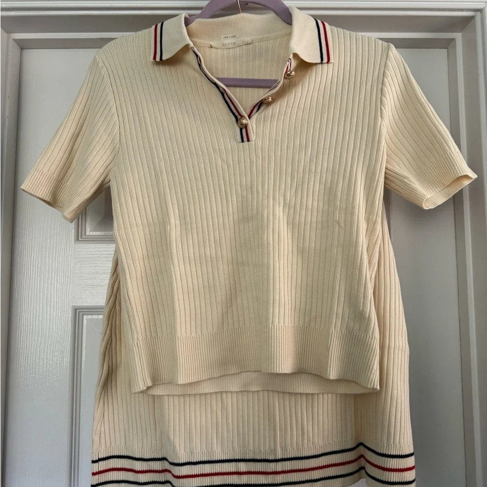 Knit Collar Two Piece Short Sleeve Top and Mini Skirt Matching Set - Picture 6 of 15